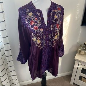 Purple Floral Johnny Was Tunic Size XXL Embroidered